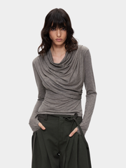 Ashfall - Women's TENCEL™ Wool Asymmetrical Cowl-Neck Long Sleeve