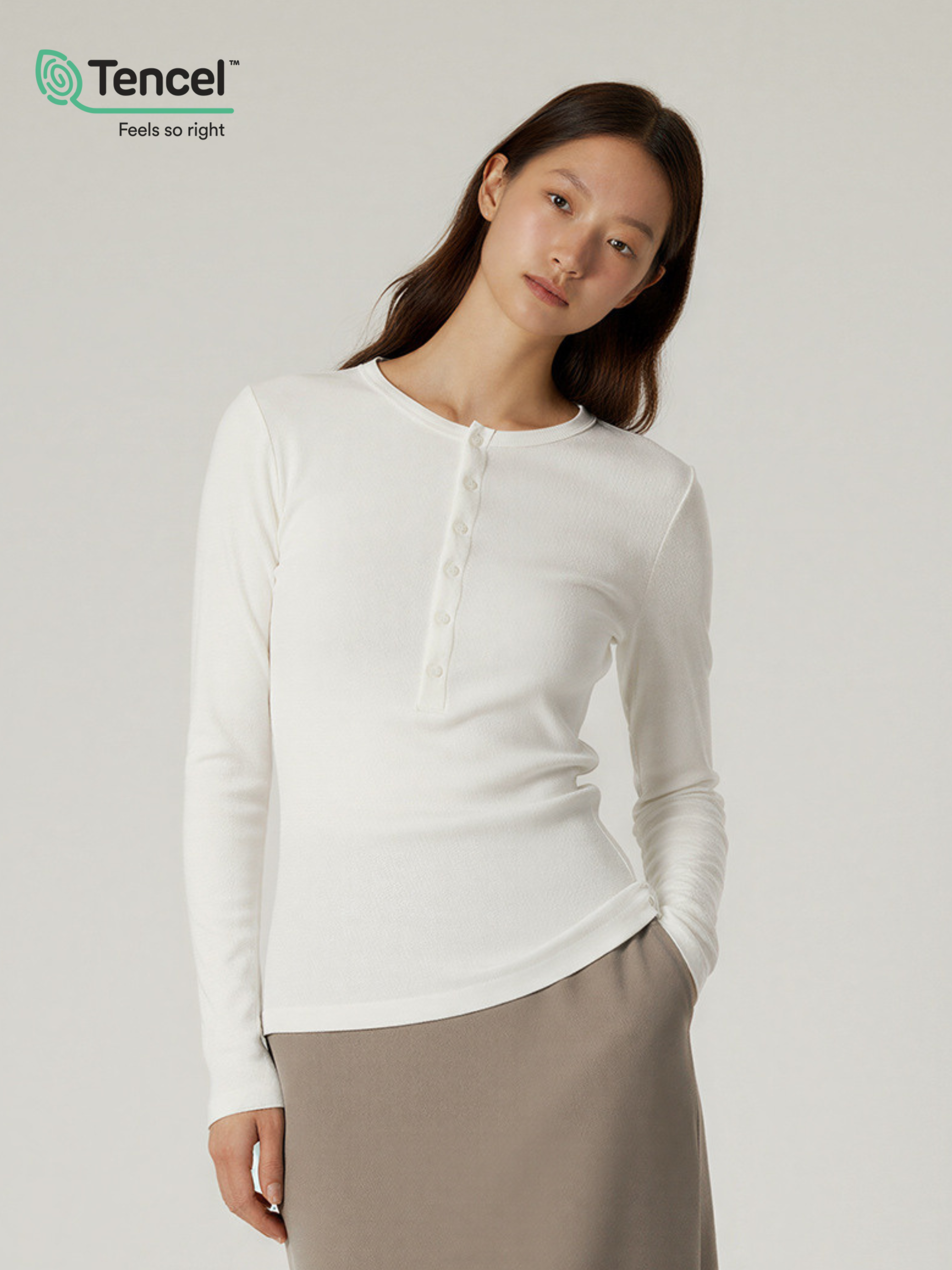 Echo - Women's TENCEL™ Henley Neck Slim-Fit Long Sleeve Tee