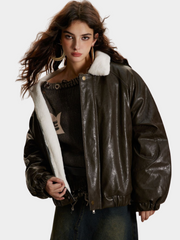 RavenBoard - Women‘s  Faux Shearling Panel PU Padded Jacket GONGGAR SPORTS