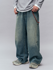 Tempestfire - Men's Washed Denim Wide-Leg Jeans