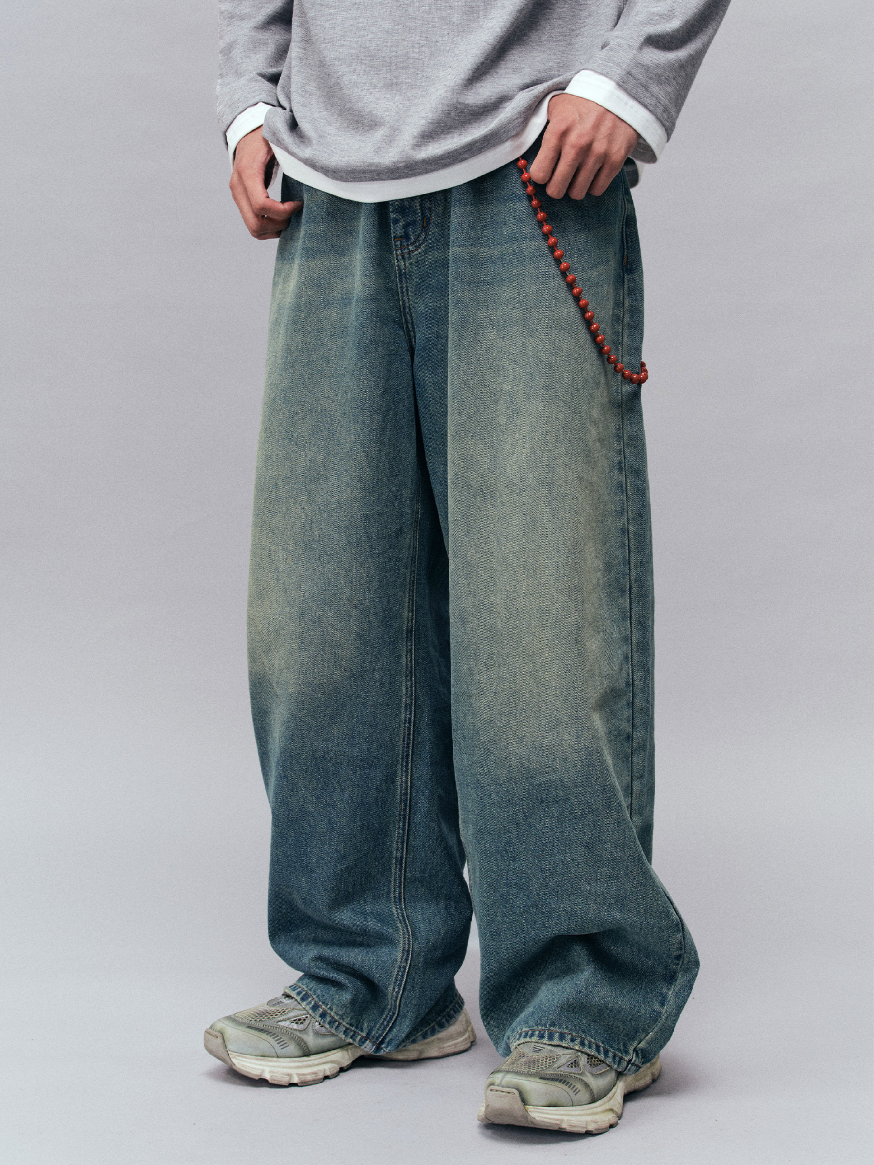 Tempestfire - Men's Washed Denim Wide-Leg Jeans