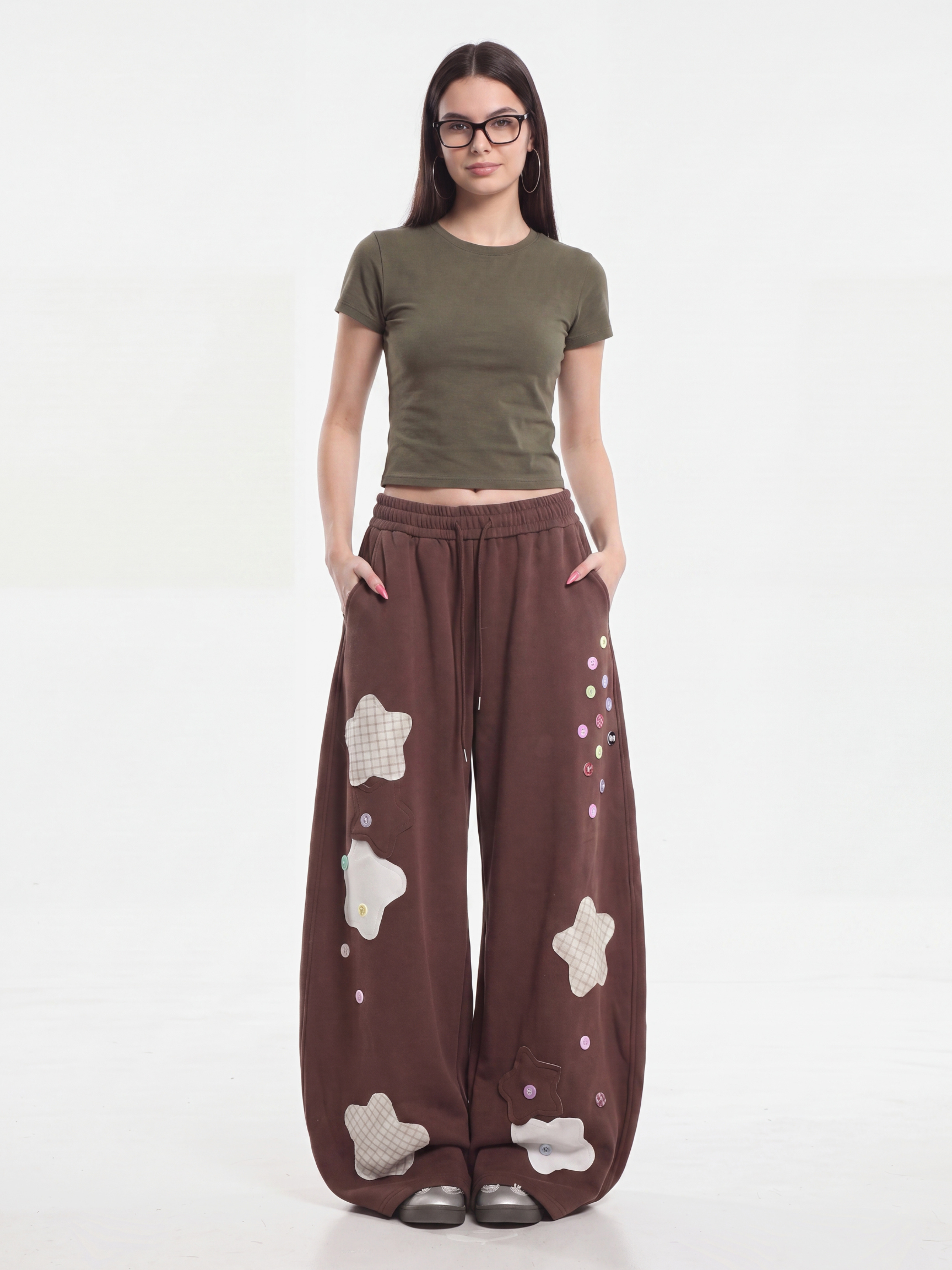 Radiance - Women's Star Patch Embroidered Relaxed Pants