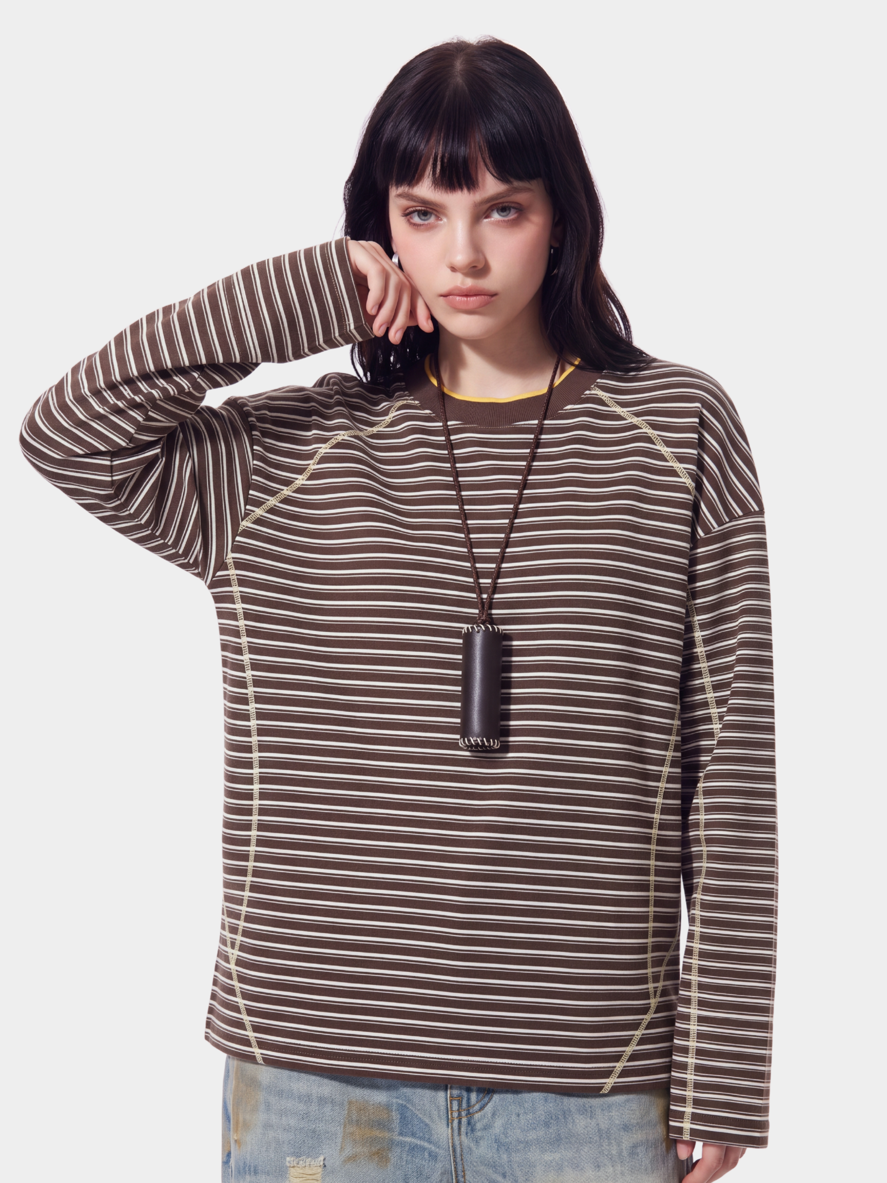 DualDrift - Color-Block Striped Crew Neck T-Shirt
