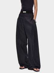 Ashcrest - Women's Draped Curved Pleated Straight-Leg Pants