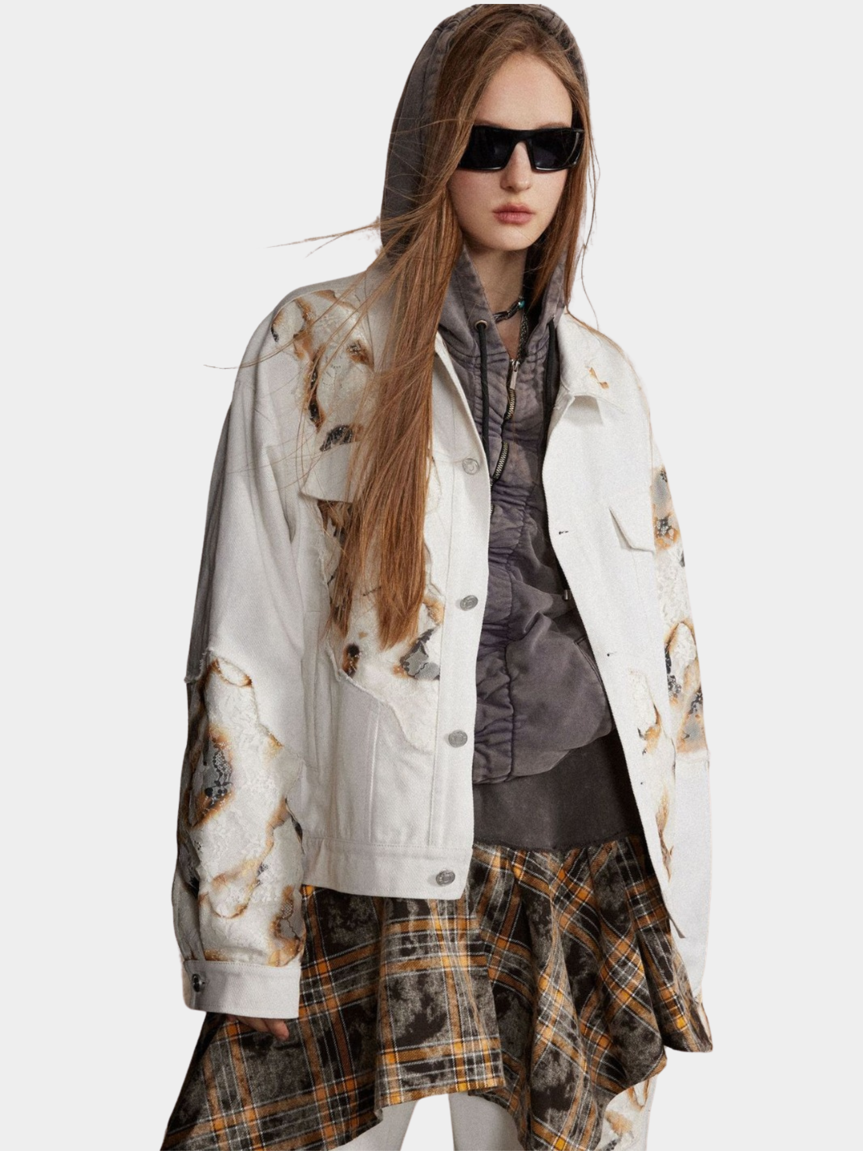 Blazeview - Women's Flame Lace Patchwork Denim Jacket