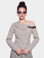 Tartan - Women's Plaid One-Shoulder Fitted Cotton Top