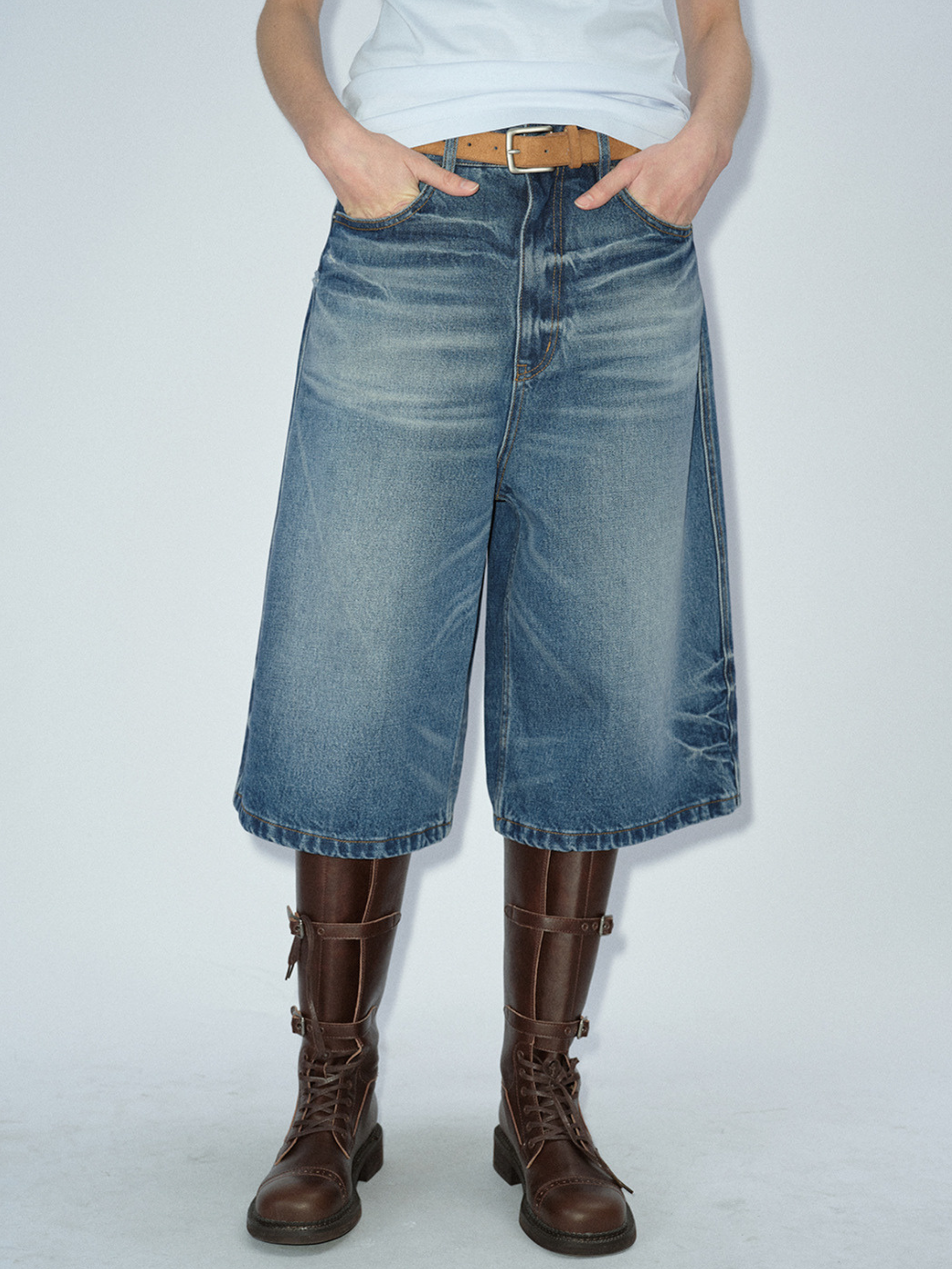 WolfMark - Women's Washed Loose Denim Cropped Pants