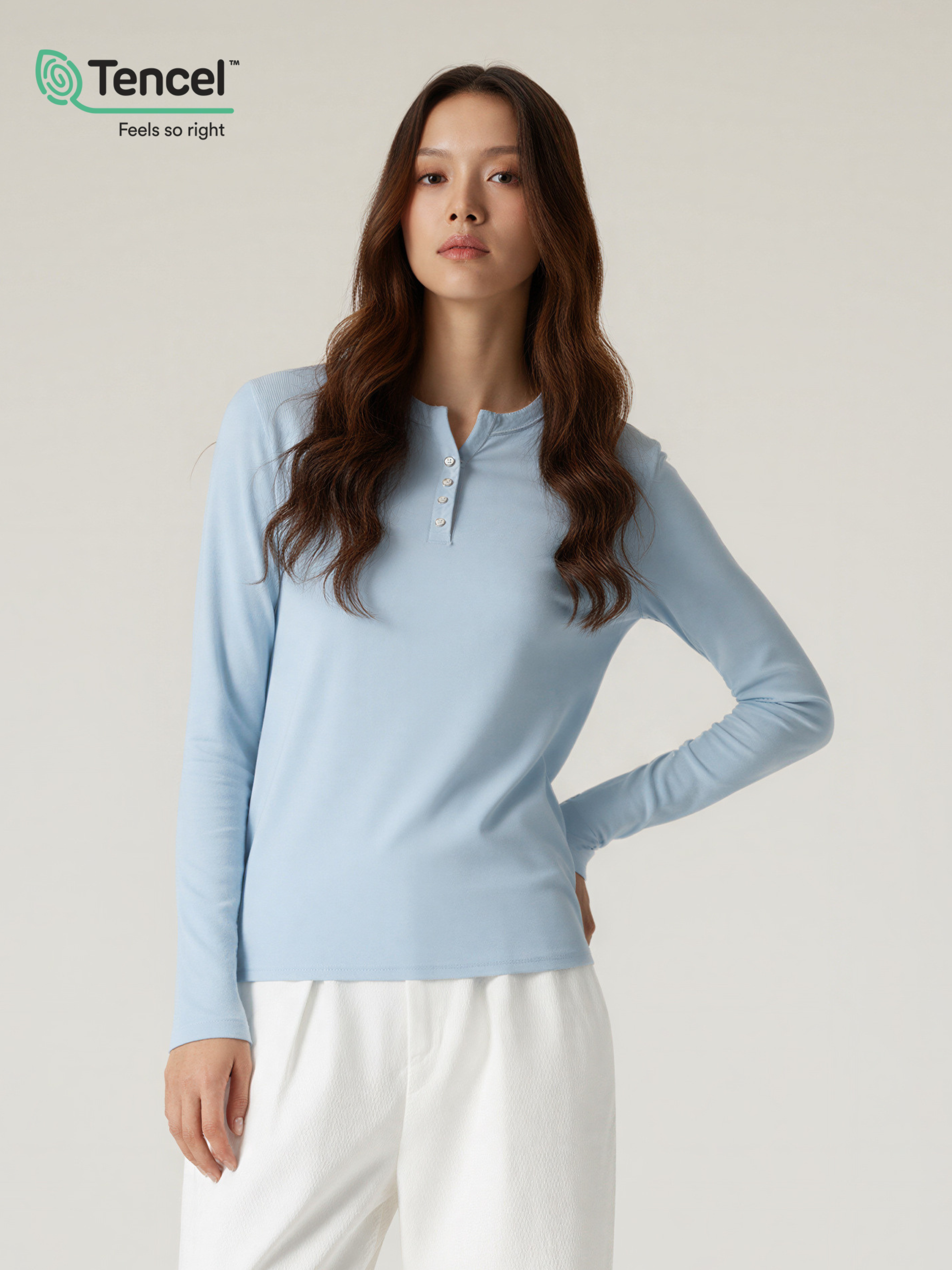 Ashford - Women's TENCEL™ Henley Neck Slim-Fit Long Sleeve Tee