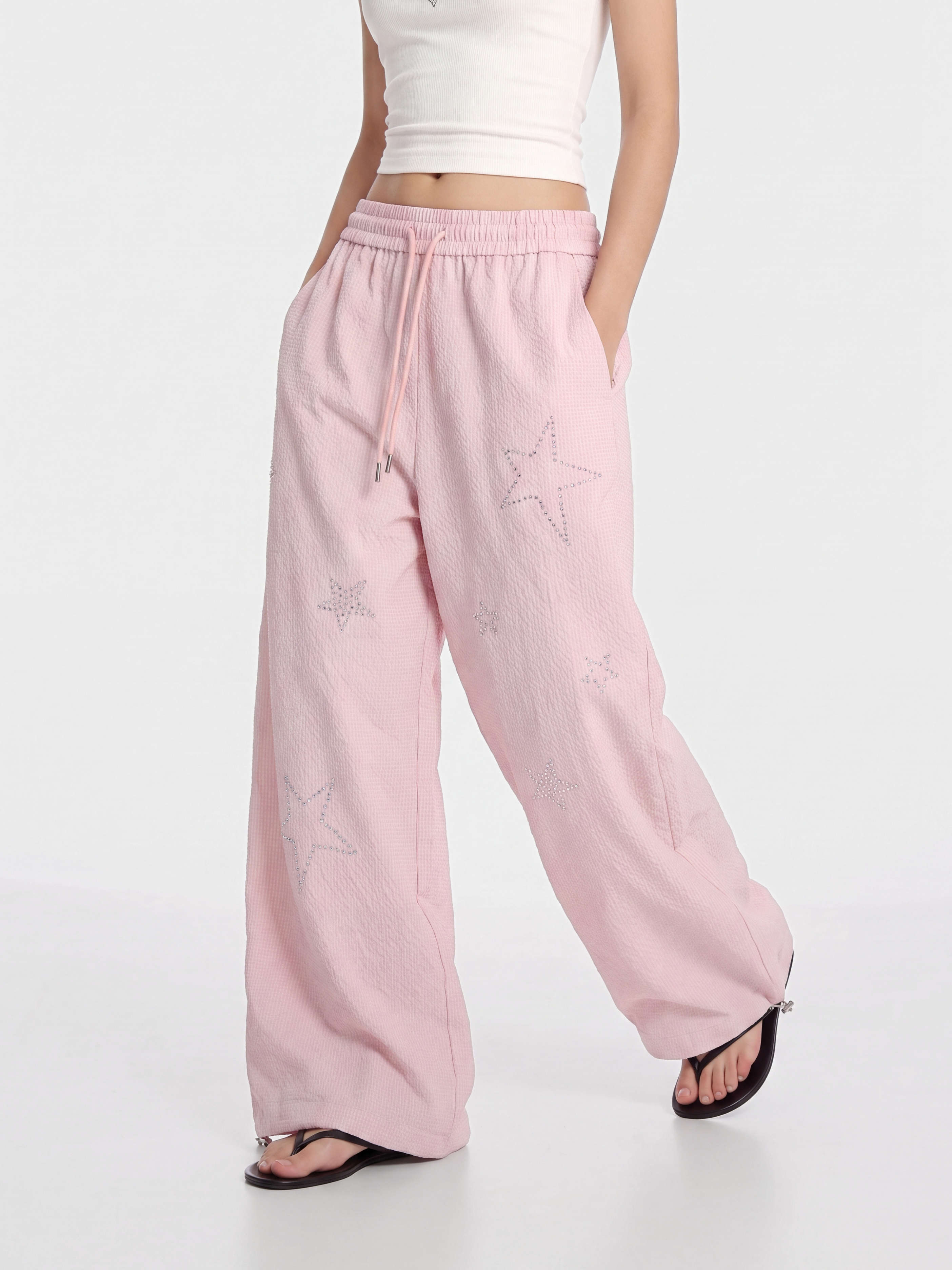 StarSpark - Women's Waffle Knit Rhinestone Star Lounge Pants