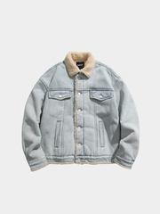 Vespera - Unisex Washed Denim Sherpa Jacket