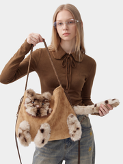 Aura - Faux Suede Cat Shoulder Bag