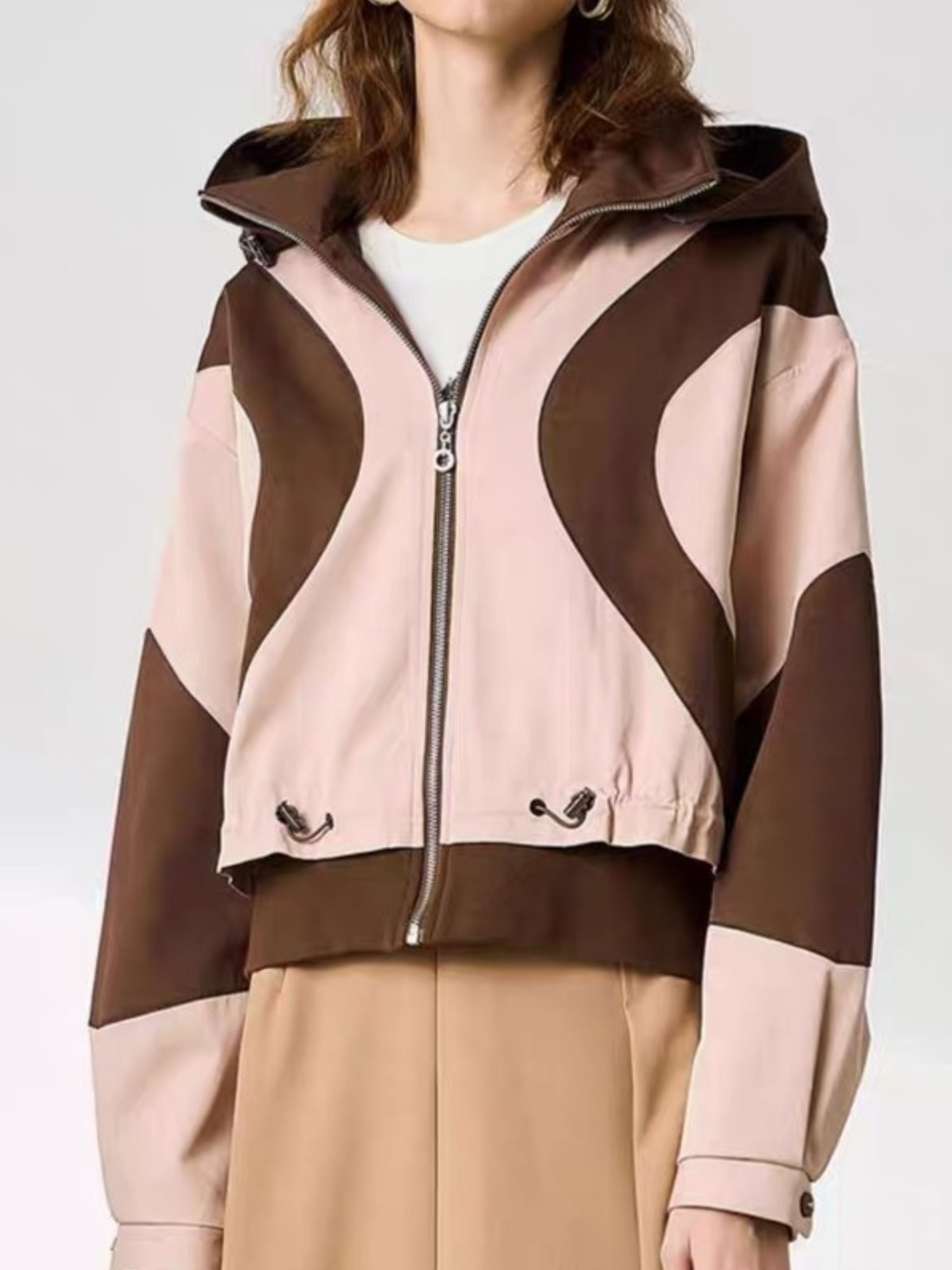 OwlScope - Women's Colorblock Panel Hooded Casual Zip-Up Jacket GONGGAR SPORTS