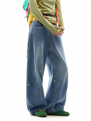 Wildheart - Women's Floral Embroidered Wide-Leg Washed Jeans