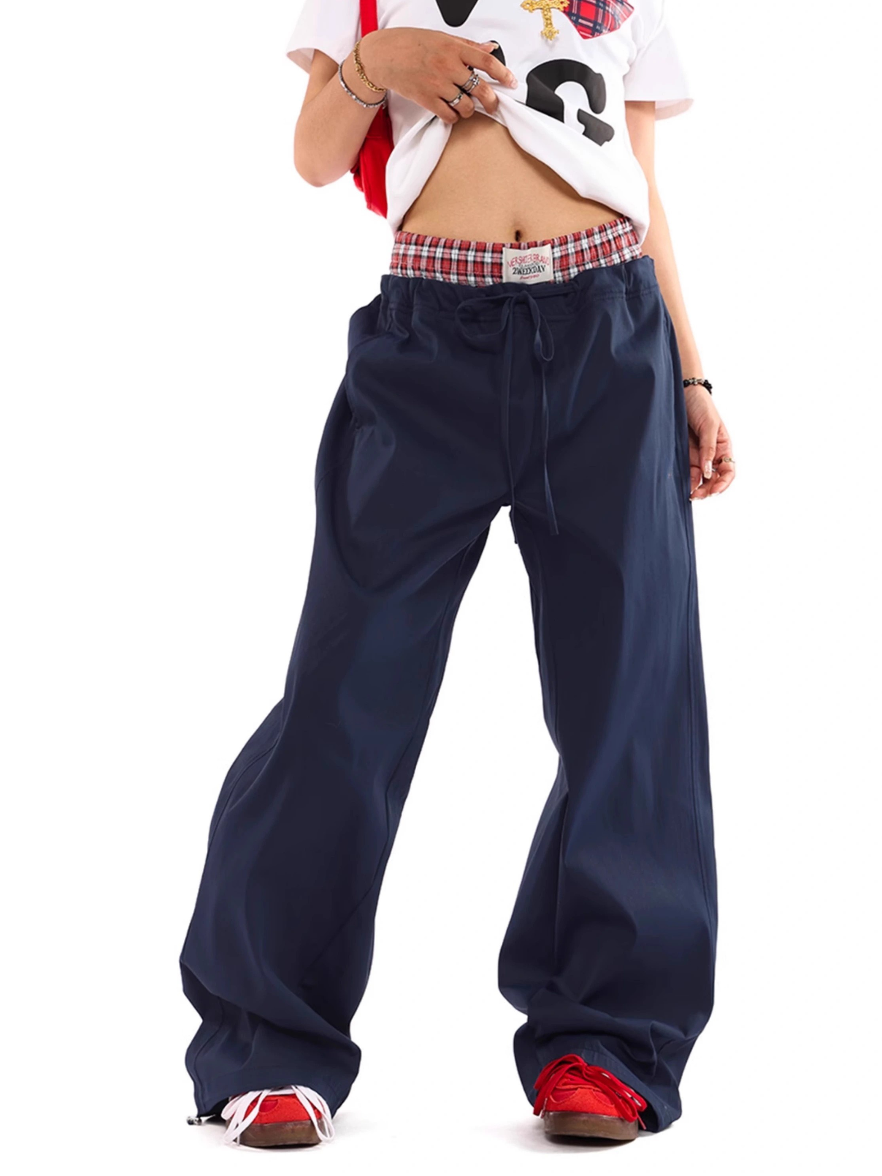 StoneTote - Women's Color-Block Checkered Drawstring Work Pants