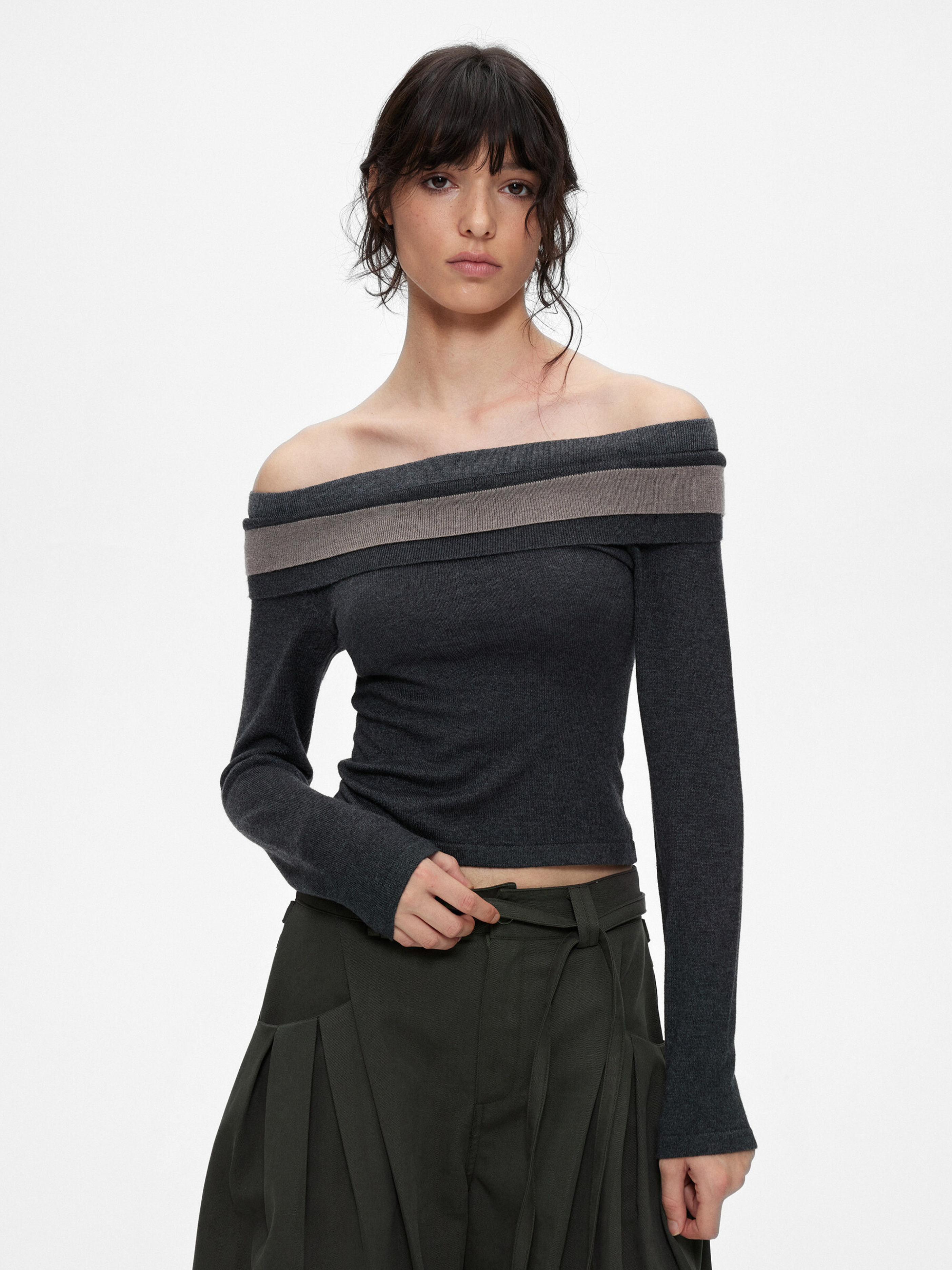 Ironwood - Women's Color-Block Off-Shoulder Knit Slim-Fit Top