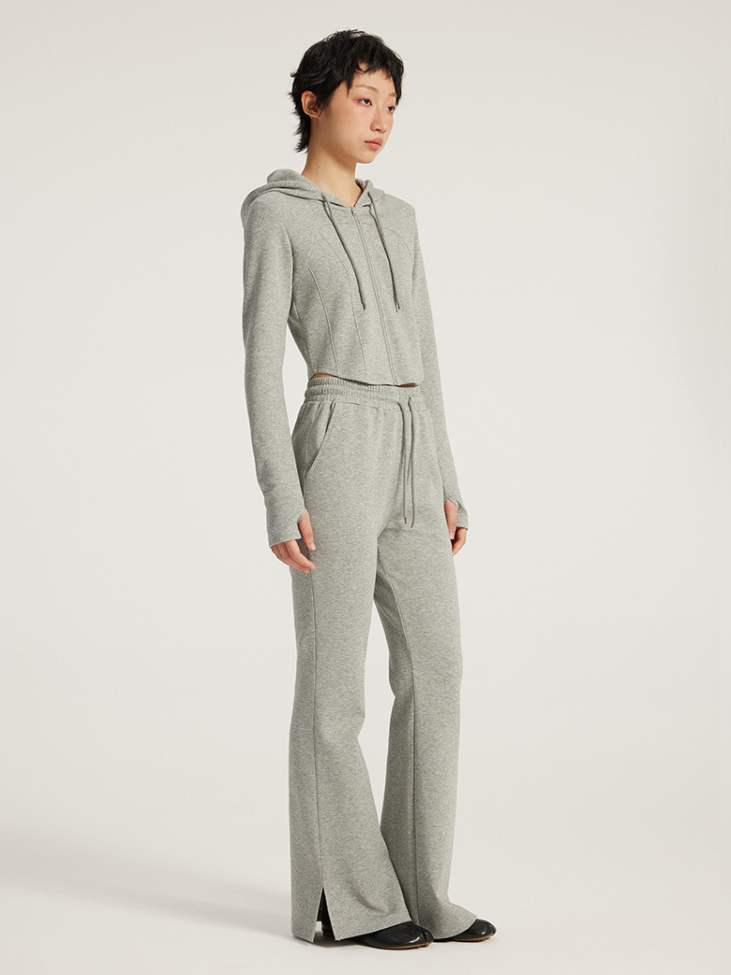 Wildstream - Women's Cropped Fitted Hoodie & High-Waist Micro-Flare Pants Set