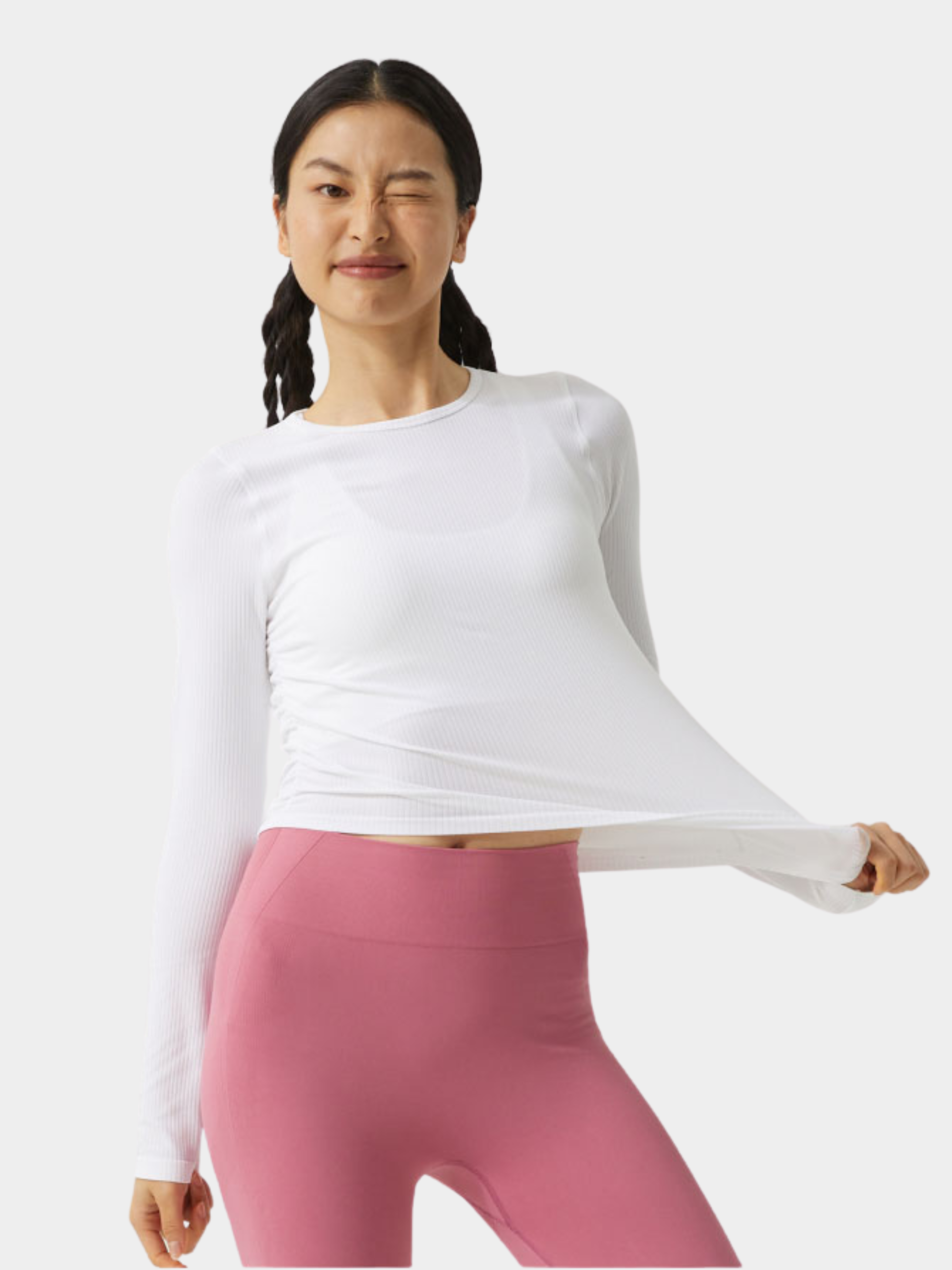 Cavegap - Women's Ruched Ribbed Slim-Fit Sports Tee