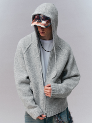 Ravensoul - Unisex Loose-Fit Zip-Up Hooded Knit Sweater