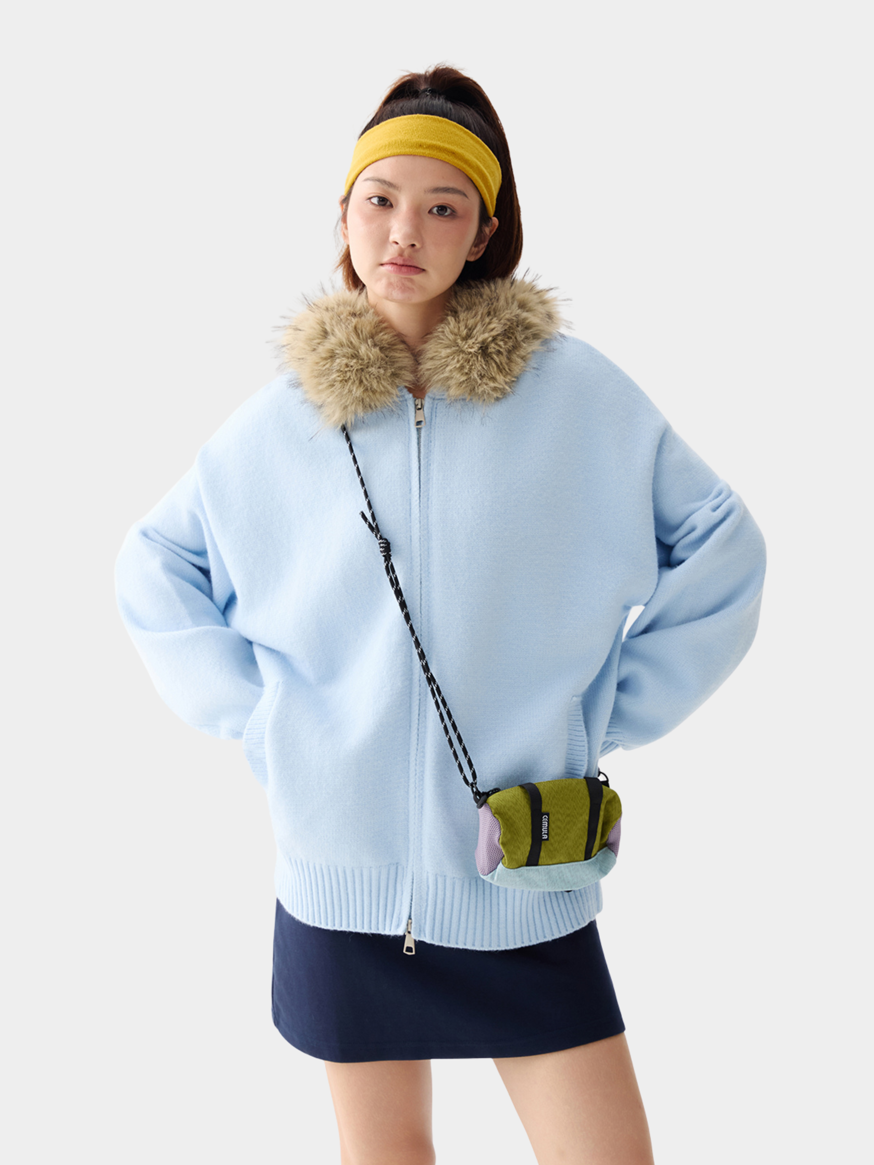 EchoPath - Unisex Solid Color Double Zipper Fur Collar Cardigan Jacket