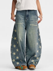 Lavacrack - Unisex Star-Print Curved-Leg Denim Jeans
