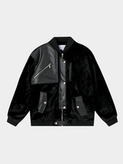 SitStool - Men's Leather Spliced Bomber Jacket GONGGAR SPORTS