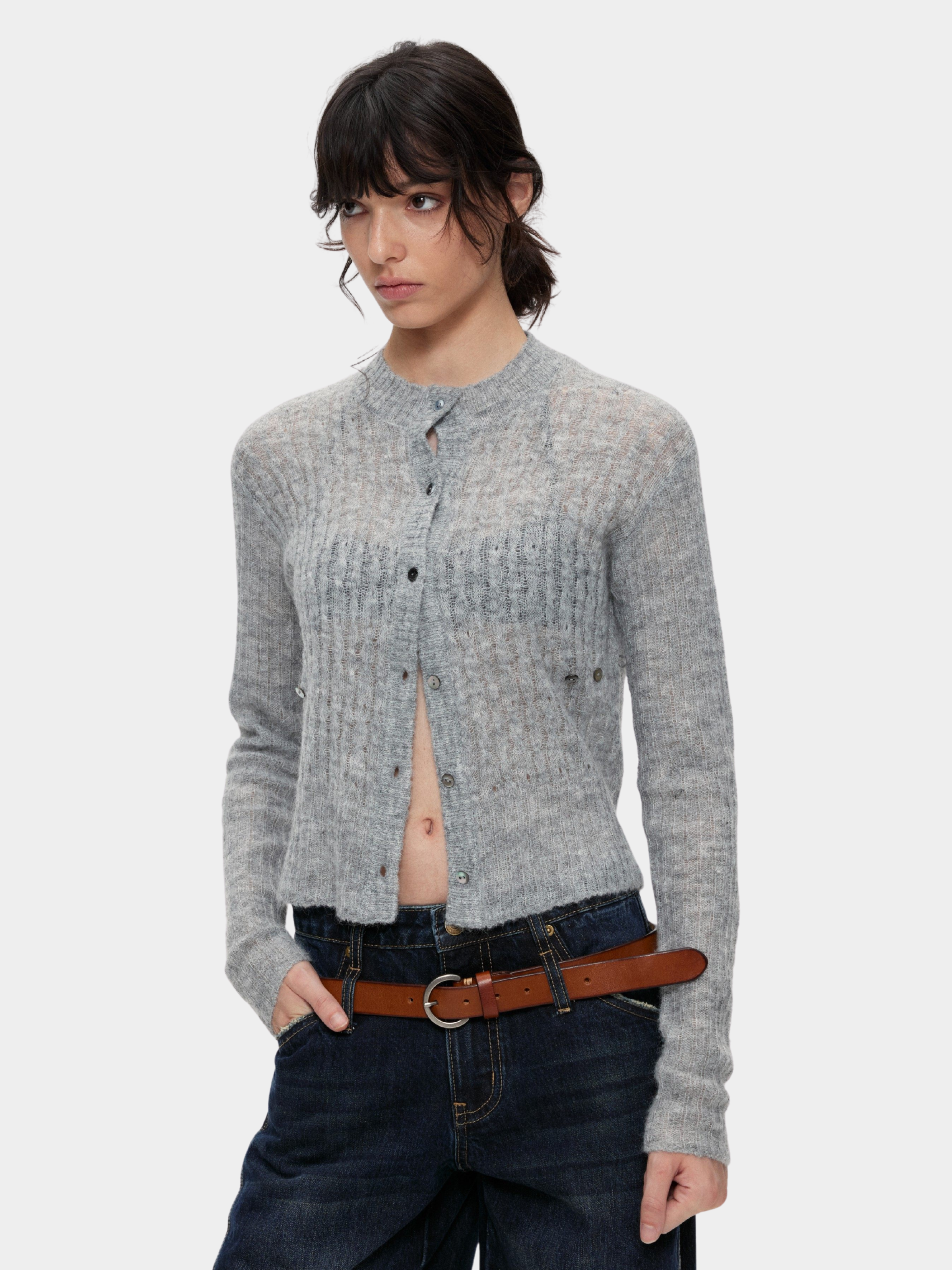 Ashglow - Women's Wool-Mohair Blend Buttoned Sweater