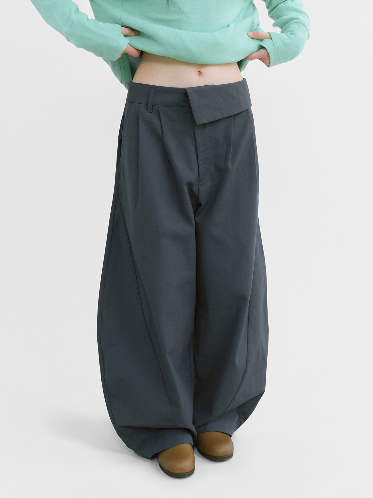 PleatMist - Unisex Irregular Pleated Waist Curved-Leg Pants