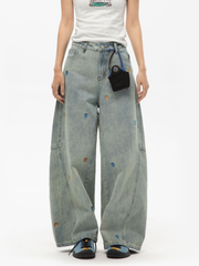 FrostLife - Women's Cartoon Bear Embroidered Denim Jeans