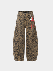FoxCrate - Unisex Leopard Print Statement Wide-Leg Scimitar Pants GONGGAR SPORTS
