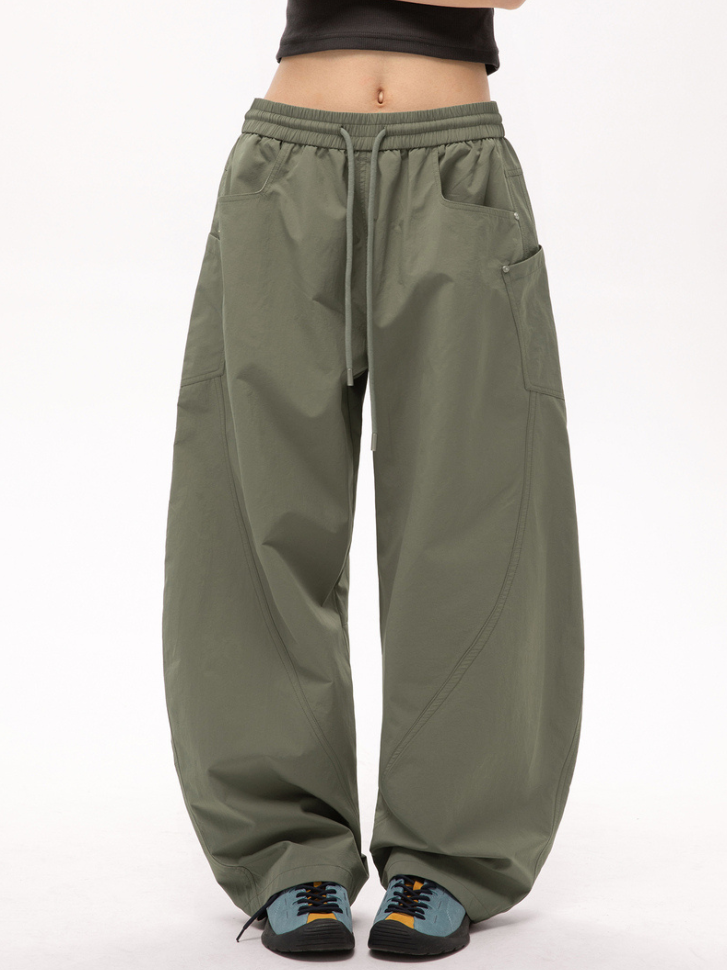 Rocky - Women's Multi-Pocket Contrast-Stitch Loose Straight Scimitar Pants