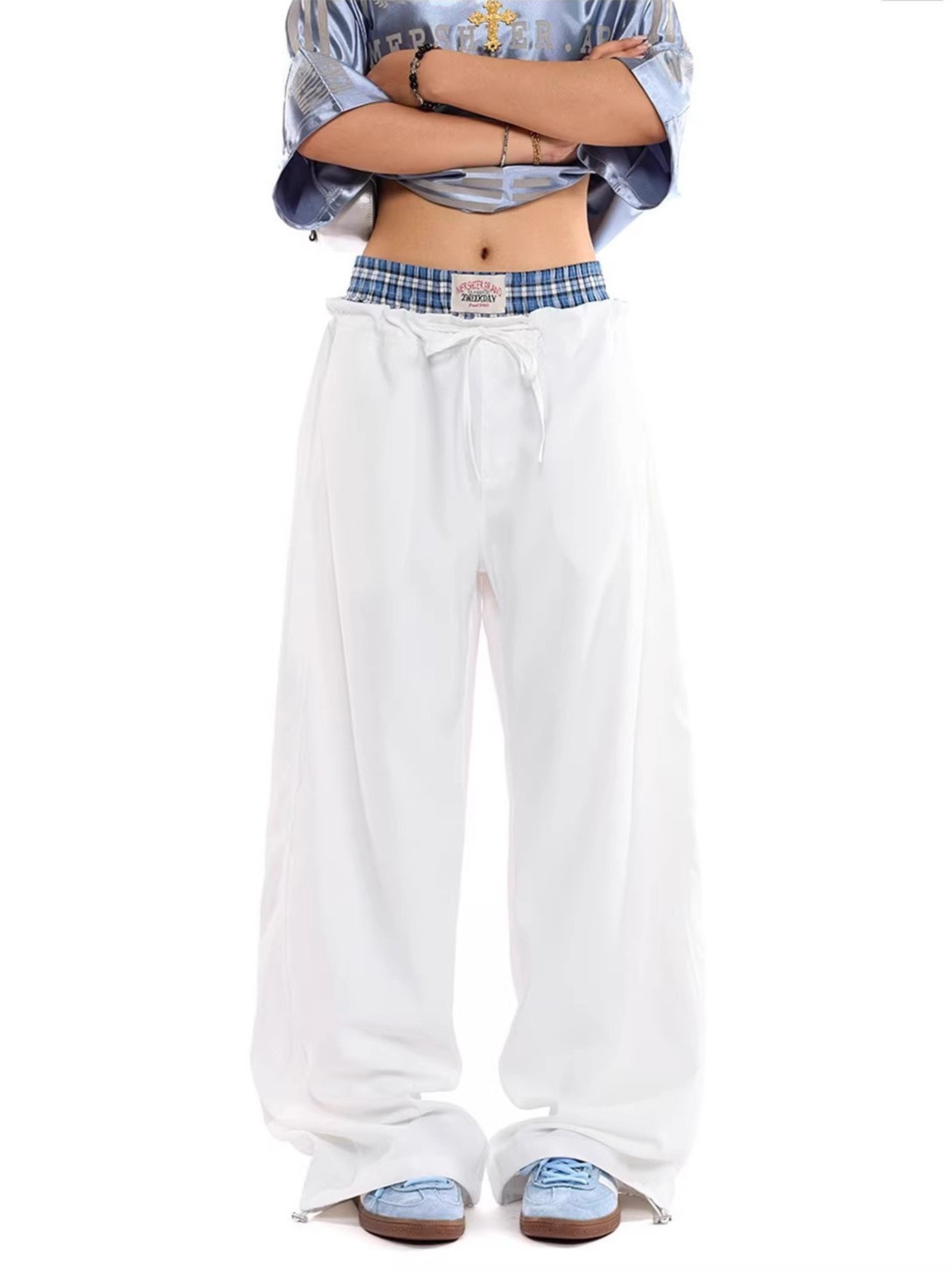 StoneTote - Women's Color-Block Checkered Drawstring Work Pants