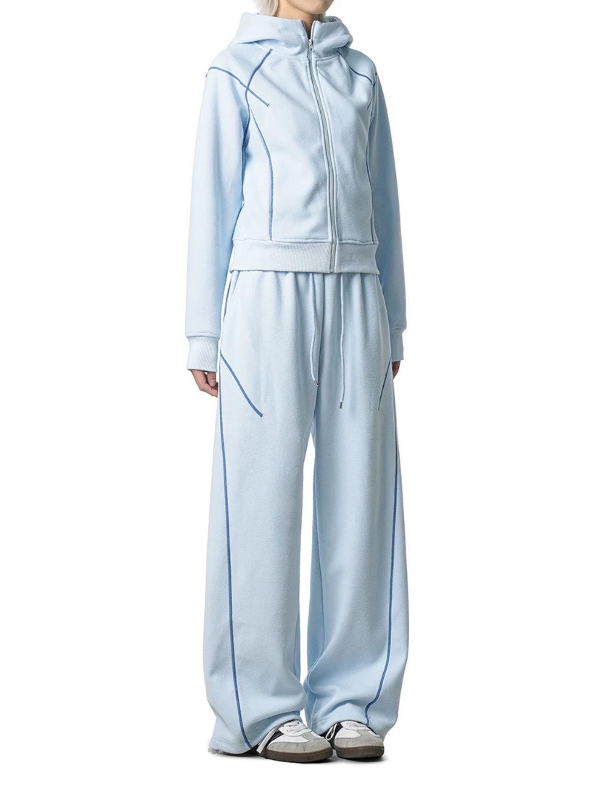 HawkSoar - Women's Contrast-Stitch Cropped Jacket & Wide-Leg Pants Set