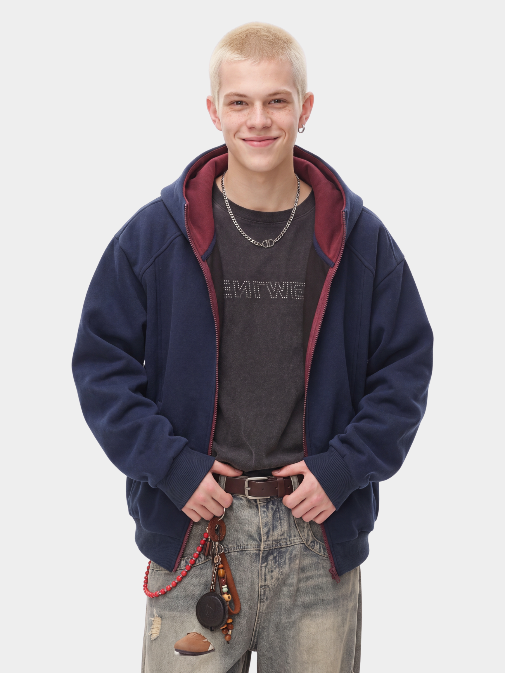 NeckVeil - Men's Contrast Color High Neck Zip-Up Jacket