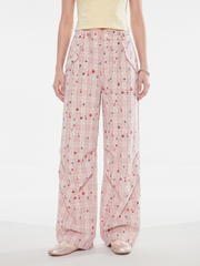 StarVeil - Women's Star Plaid Wide-Leg Curved Pants