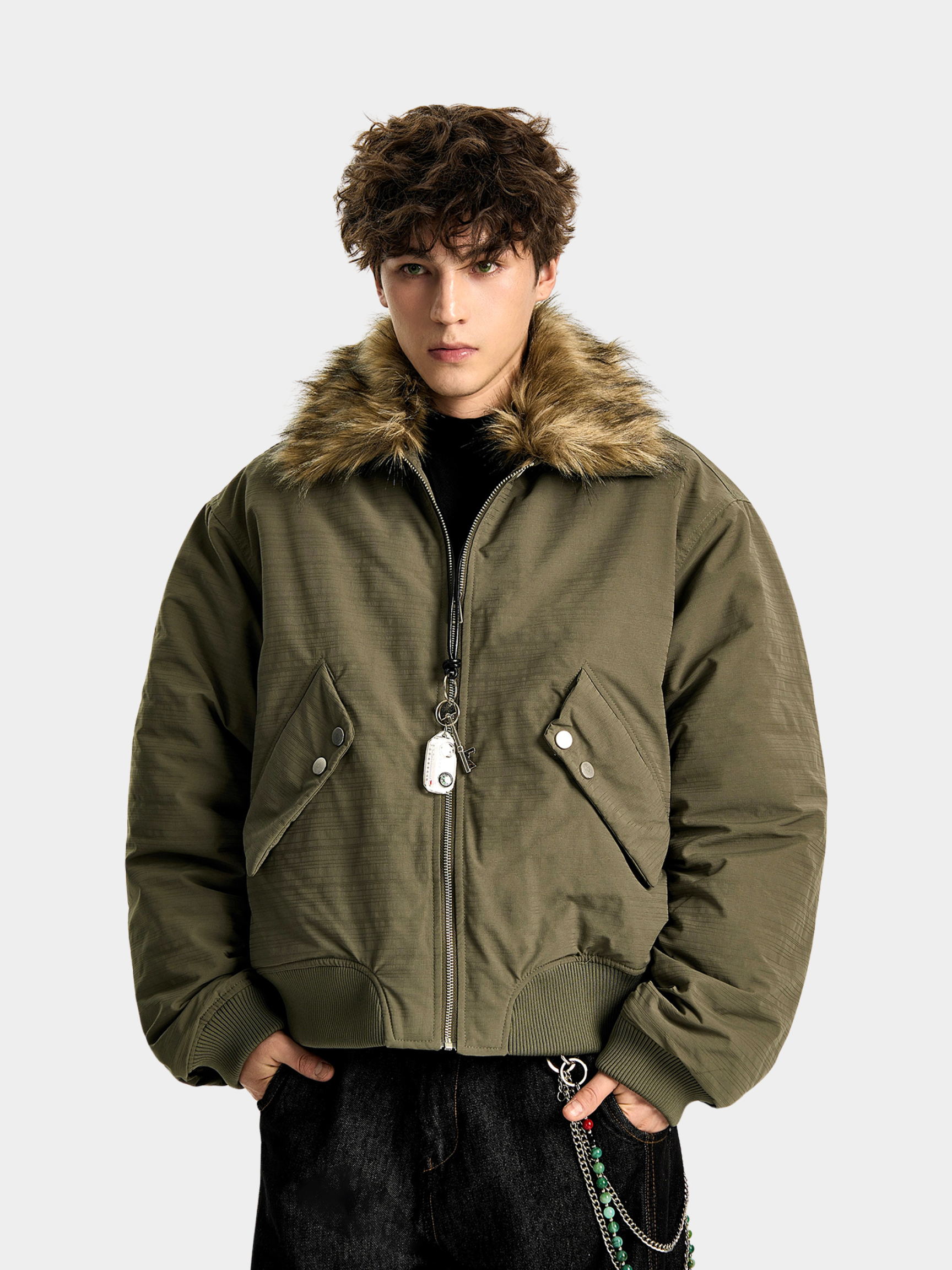 RainShell - Men's Detachable Fur Collar Bomber Jacket GONGGAR SPORTS