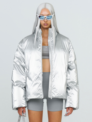 ShadowBoard - Women's White Duck Down Bubble Stand Collar Puffer Jacket