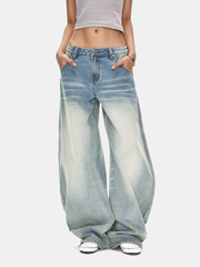 FrostRift - Women's Mid-Low Rise Curved Wide-Leg Denim Jeans