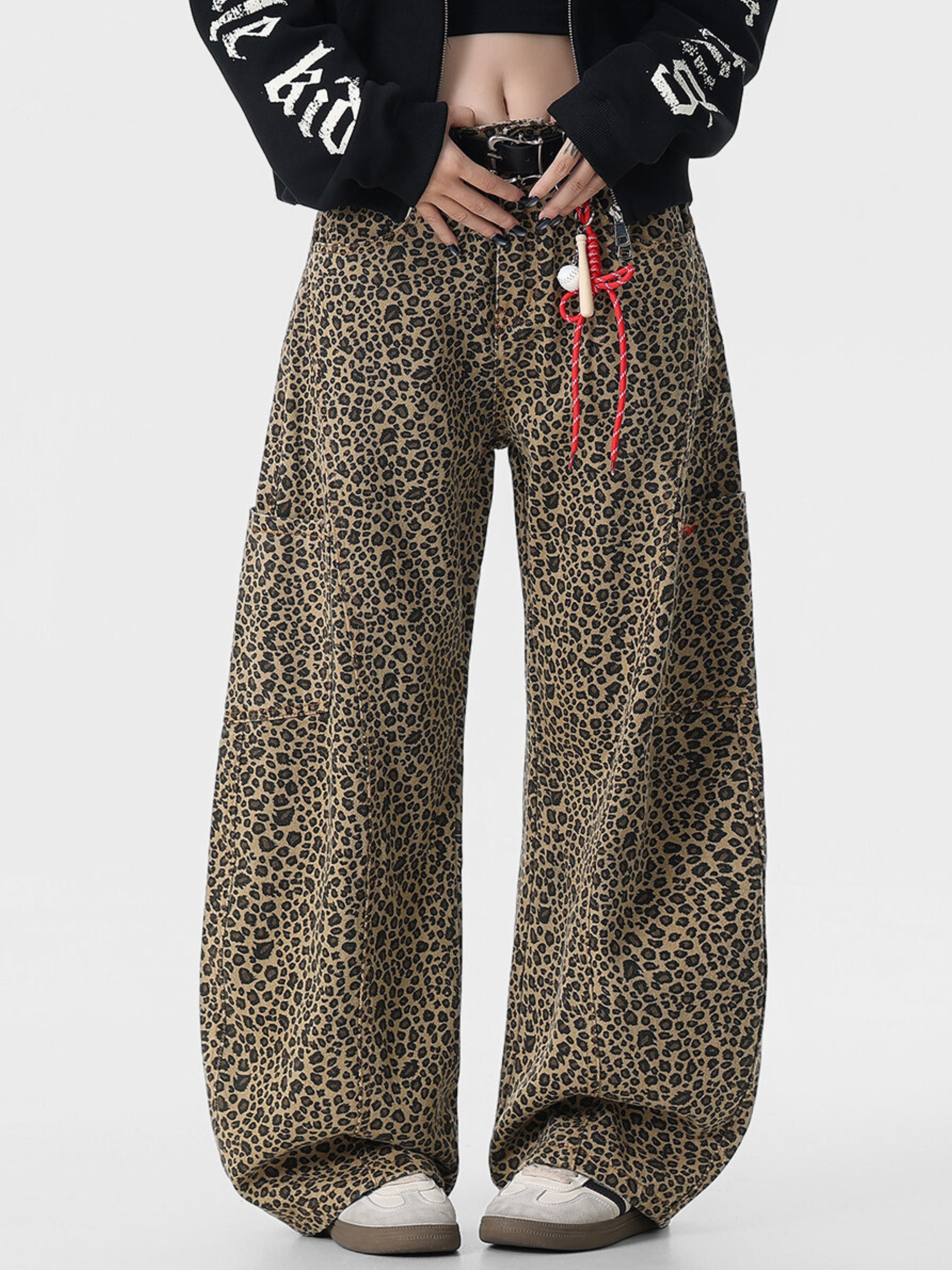 FoxCrate - Unisex Leopard Print Statement Wide-Leg Scimitar Pants