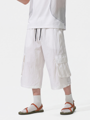DewPath - Unisex Elastic-Waist Multi-Pocket Knee-Length Shorts