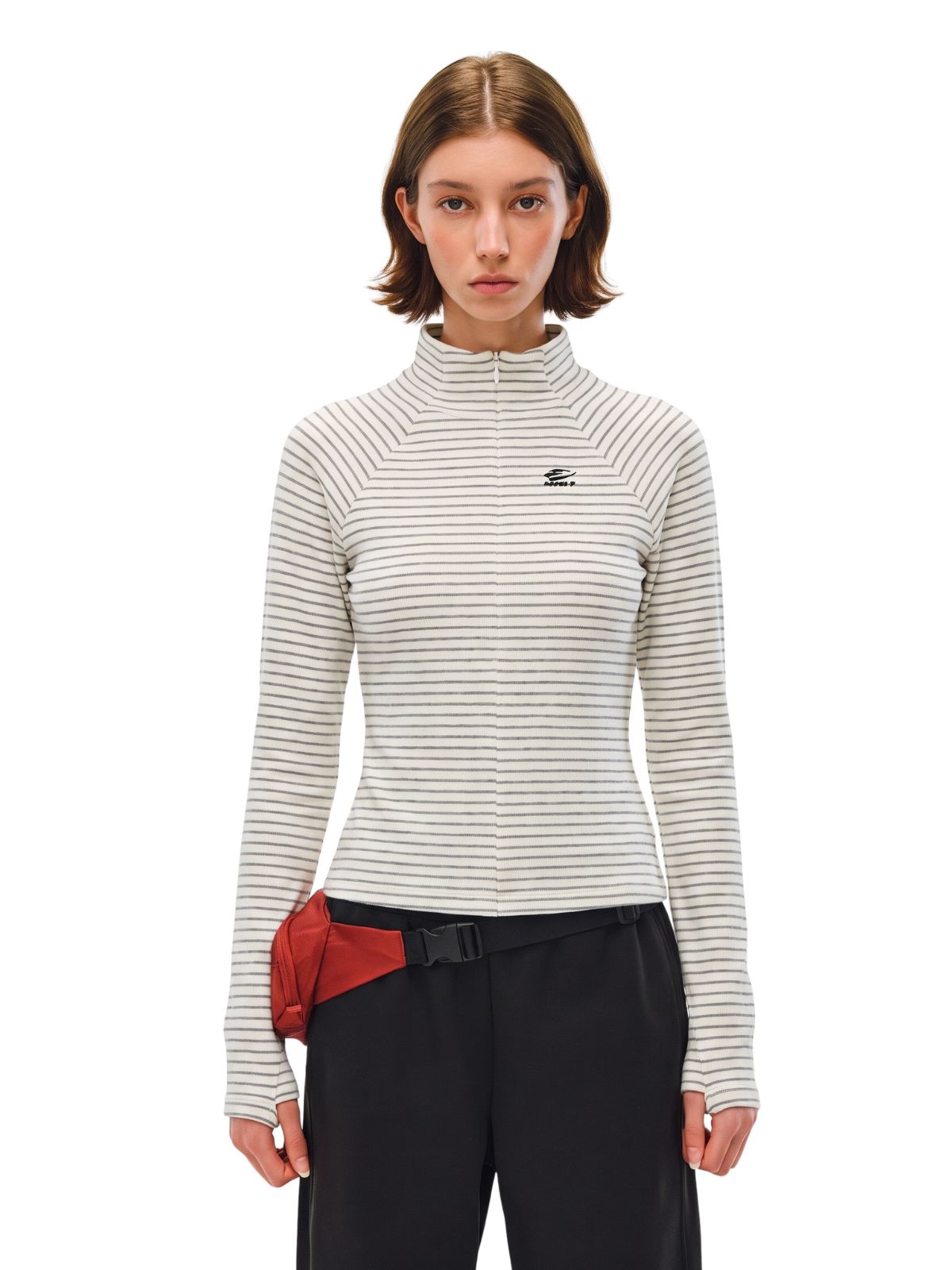 Cavebend - Women's Soft Striped Stand-Collar Slim-Fit Long-Sleeve