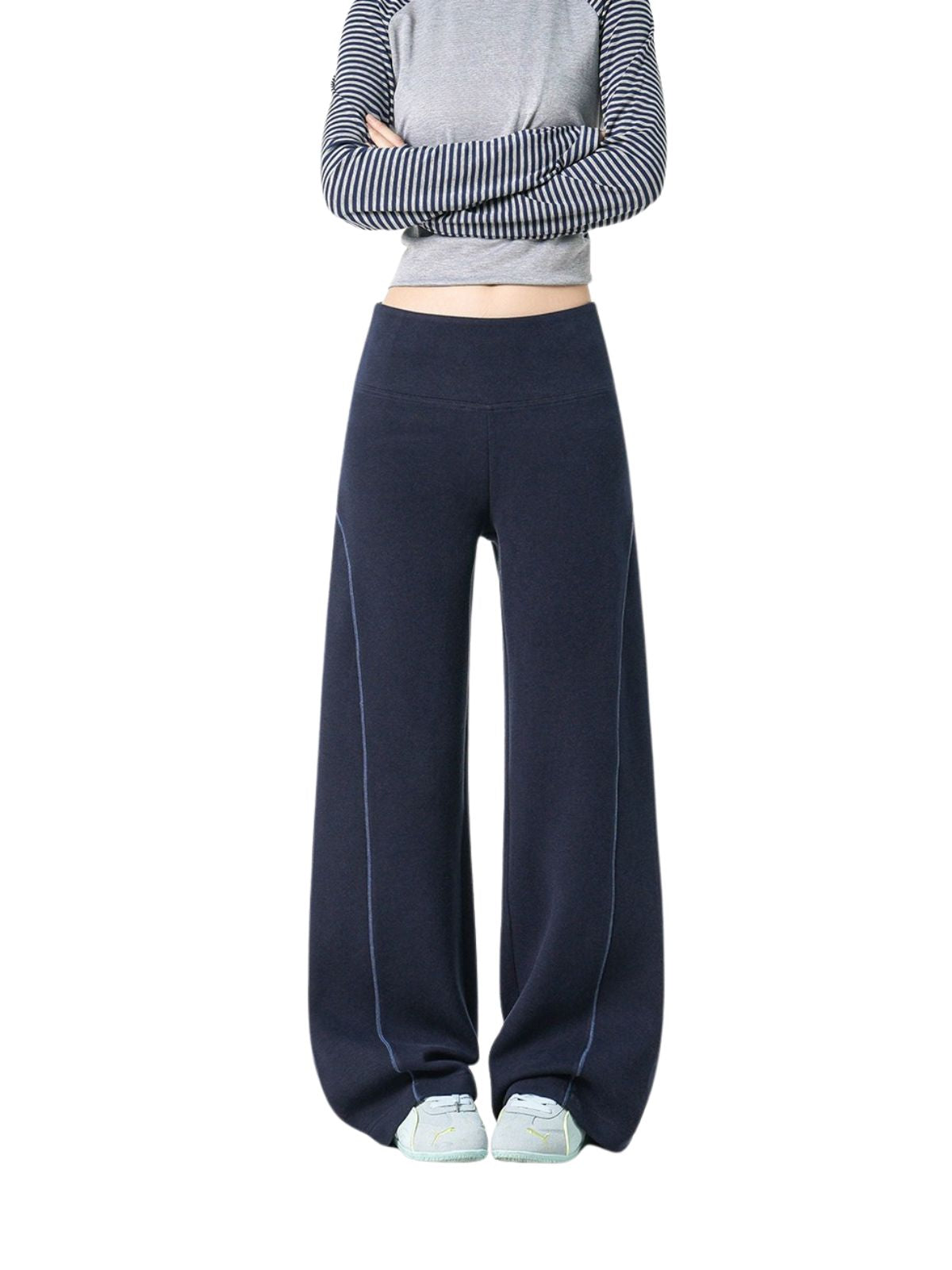 Basinpath - Women's Contrast-Stitch High-Waisted Slight-Flare Pants