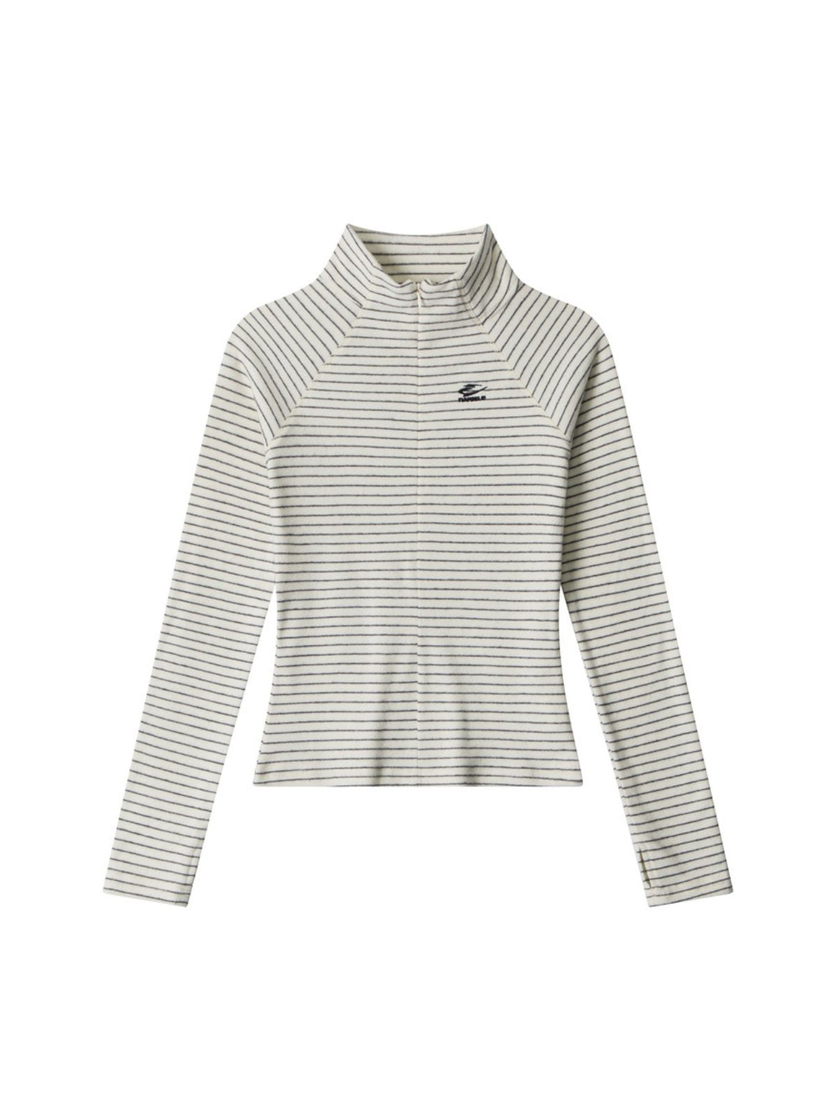 Cavebend - Women's Striped Stand-Collar Slim-Fit Long-Sleeve