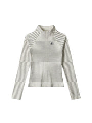 Cavebend - Women's Striped Stand-Collar Slim-Fit Long-Sleeve