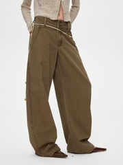 Ashgap - Women's Dual-Button Twill Cotton Curved-Leg Pants