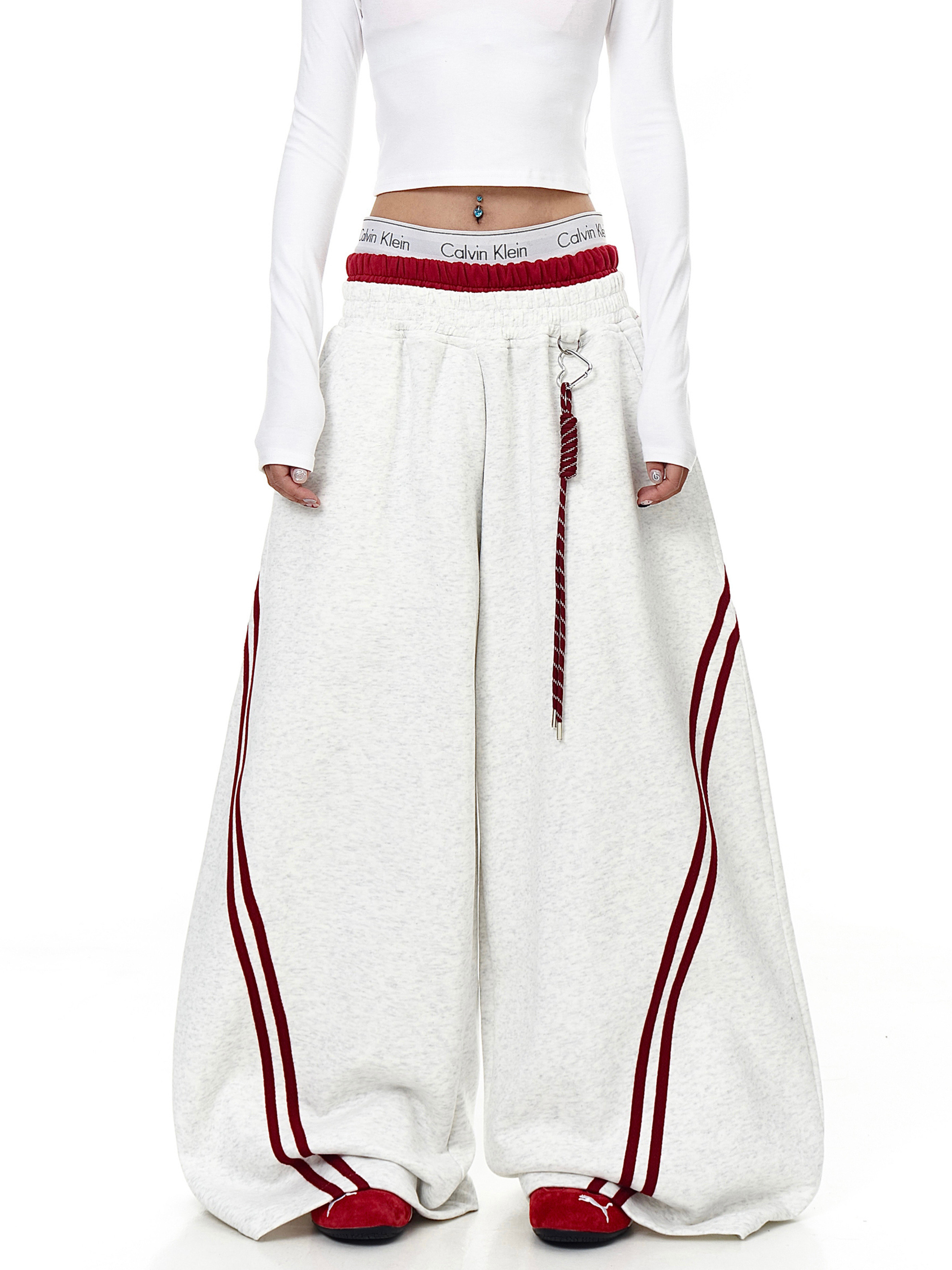 Iceveil -Women's Double-Waist Blade-Cut Wide-Leg Sweatpants