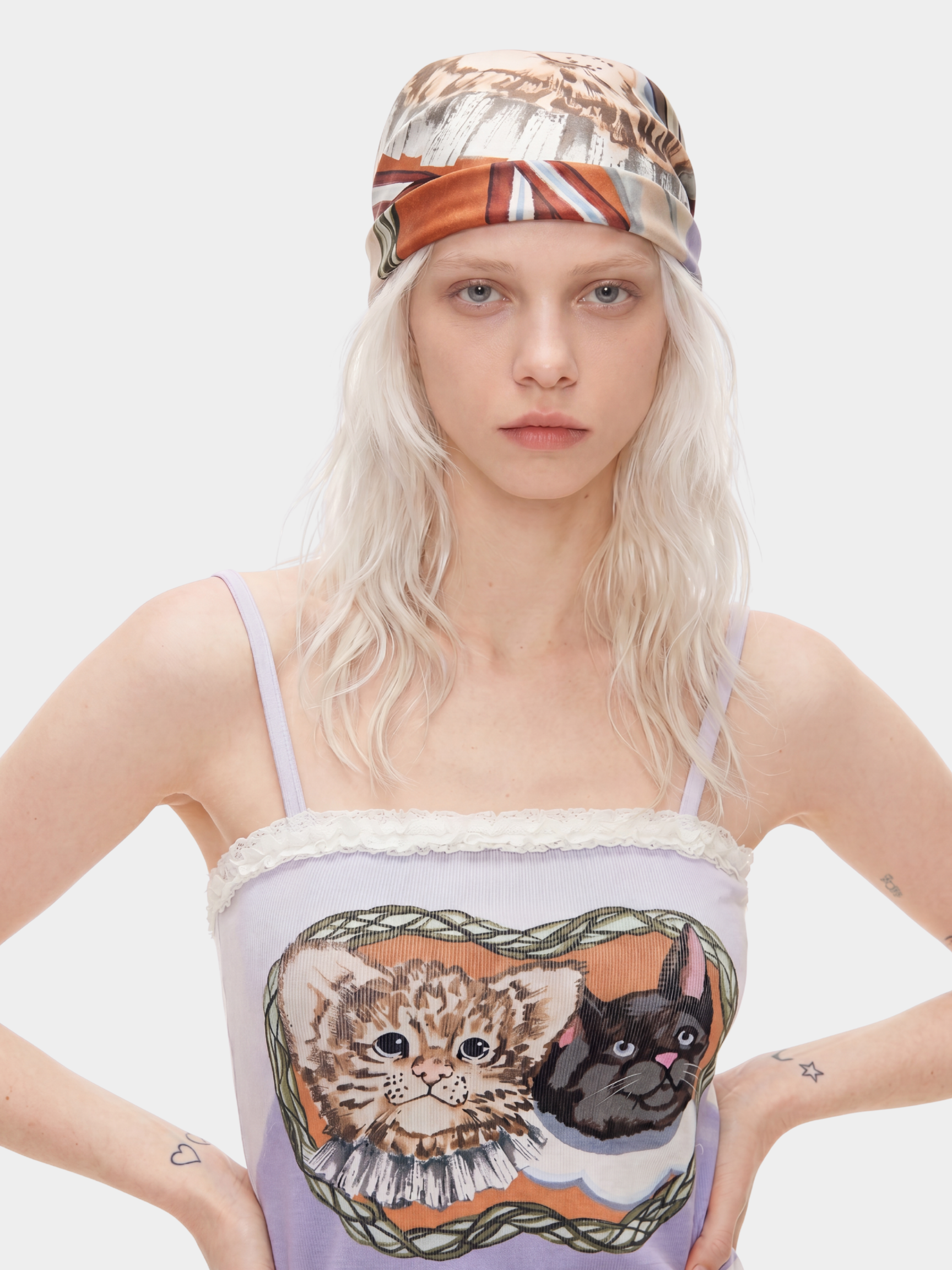 TutuTwirl - Cat Garden Print Satin Headscarf