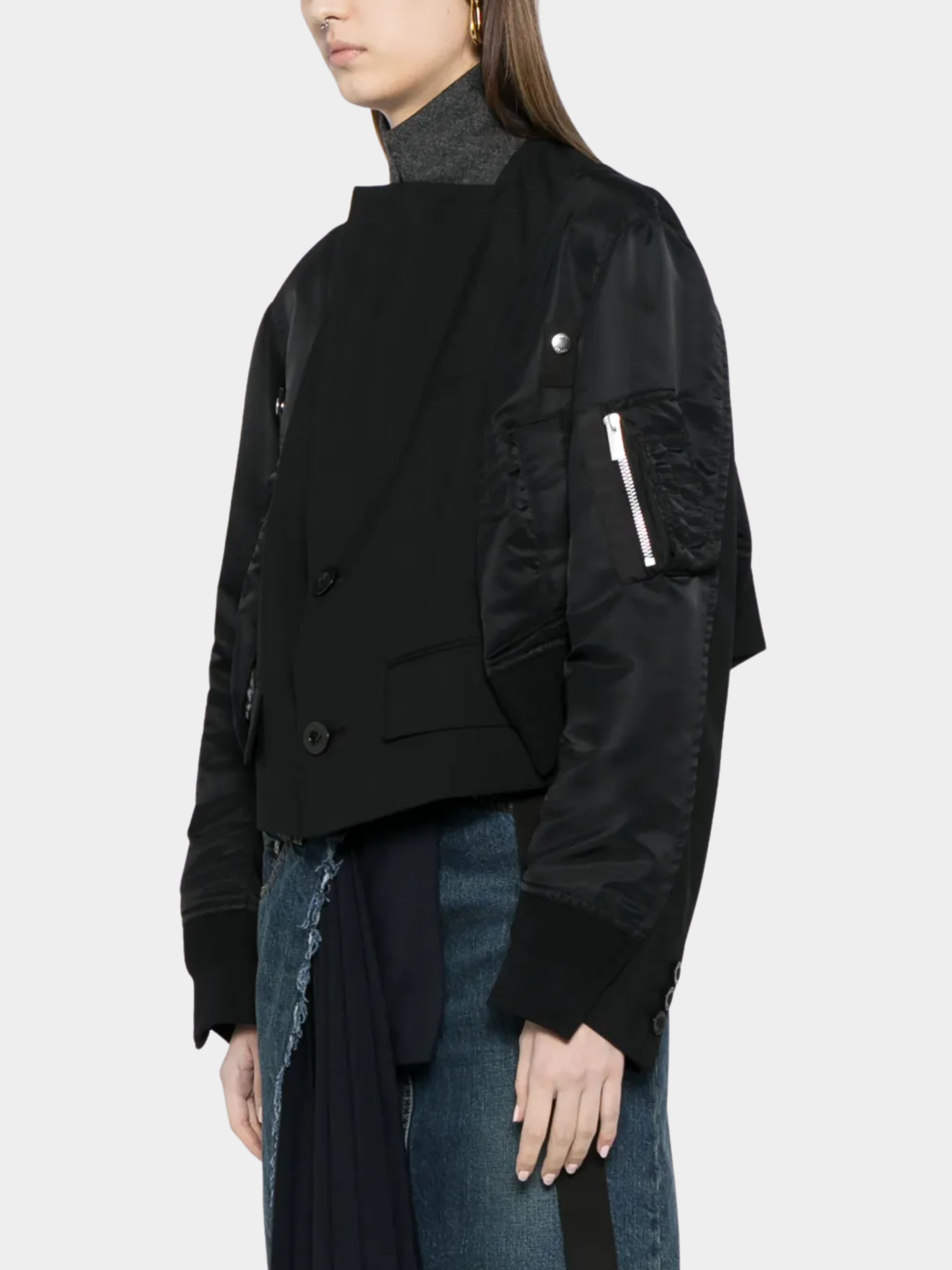 ShadowView - Women's Colorblock Split-Hem Cropped Blazer Jacket