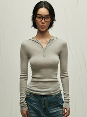 Ashwatch - Women's Stretch Fit Wool Blend Half-Zip Hoodie