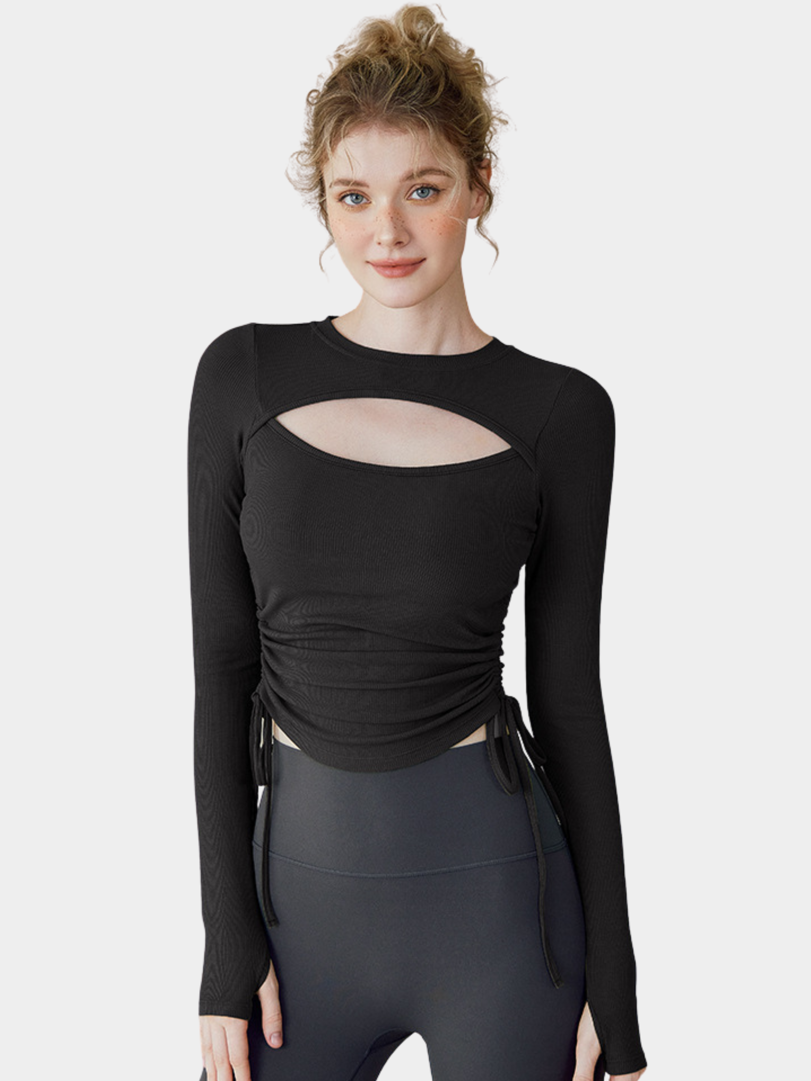 Ashbluff - Women's Hollow-Out Knit Built-In Bra Pads Base Layer Top