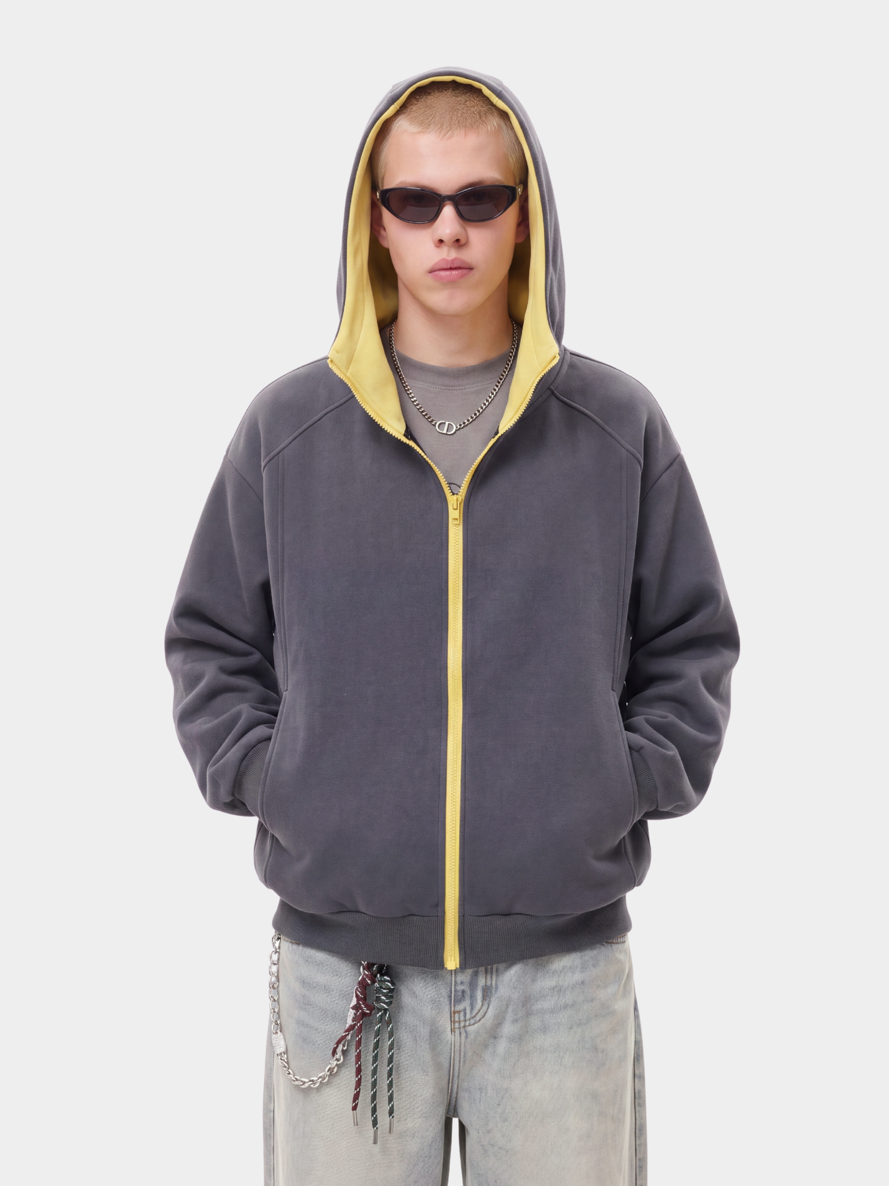 NeckVeil - Men's Contrast Color High Neck Zip-Up Jacket